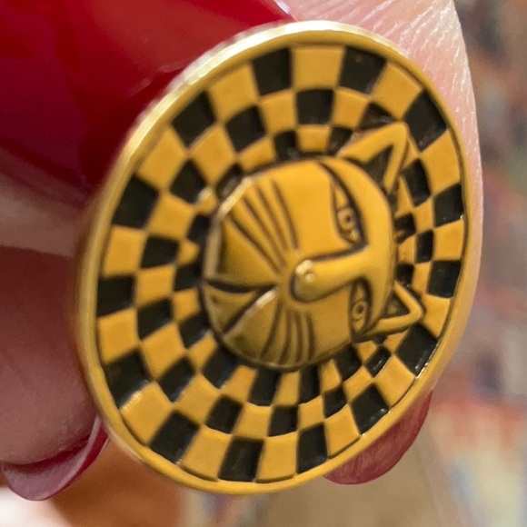 Laurel Burch Cat Face Checkered Background Circular Post & Clutch Vintage - Picture 5 of 8